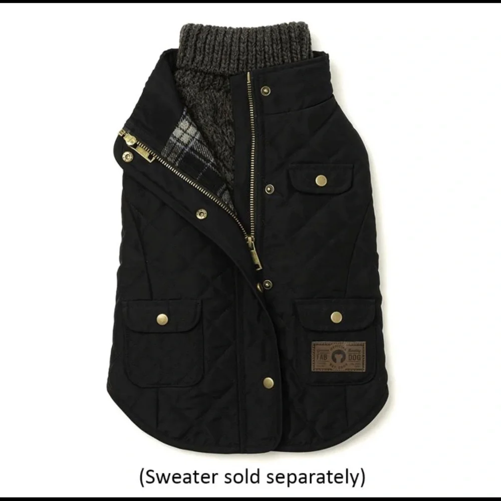 Fab Dog Quilted Barn Dog Coat - Black- Size 18”